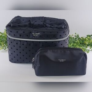 Victoria's Secret Floral Lace/ Velvet Dot Runway Train Case Cosmetic Makeup